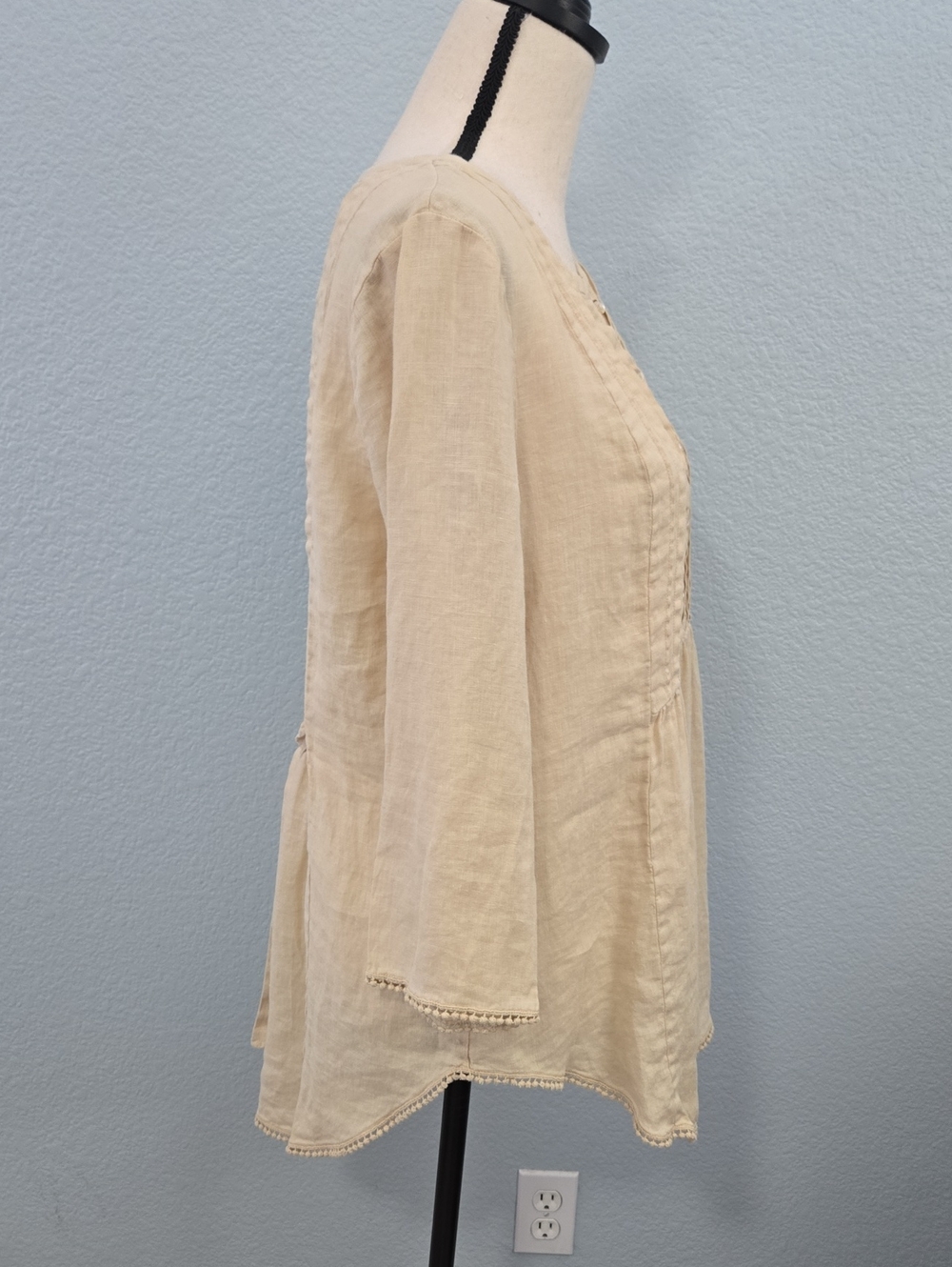 CALYPSO ST BARTH Pintuck Peasant Tunic Henley Cotton Sz Medium Cotton - Picture 5 of 10